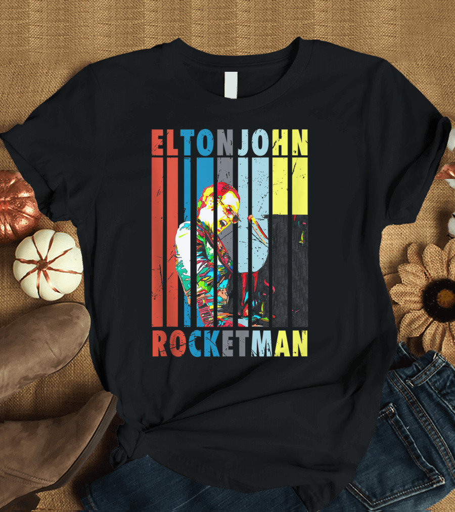 Elton John Rocketman Striped Colorful Performance Image T-Shirt