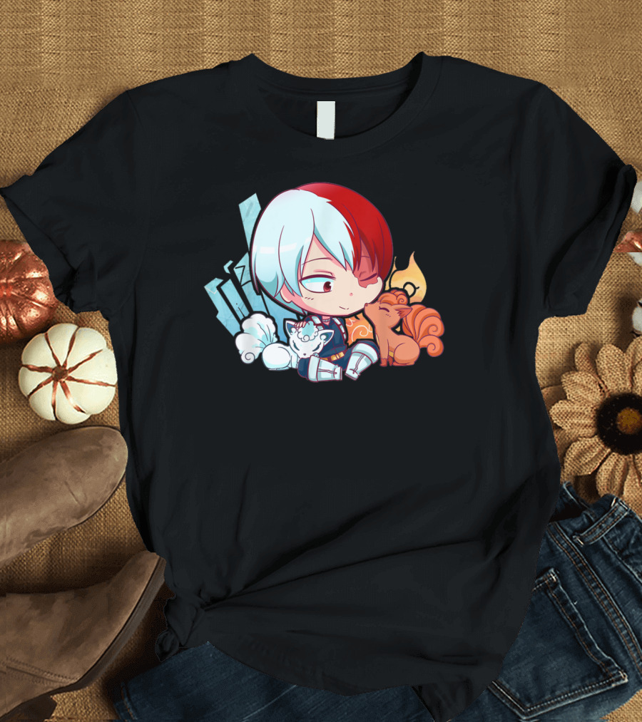 Myheroesacademiaplus Ultramidoriyaizukuanime Shoto Todoroki with Vulpx and Alolan Vulpix Fusion T-Shirt
