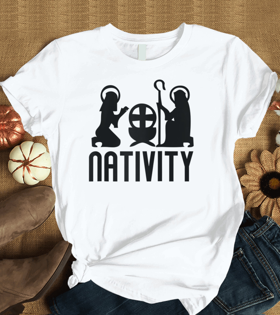 Nativity Scene Christian Halo Cross Iconography T-Shirt