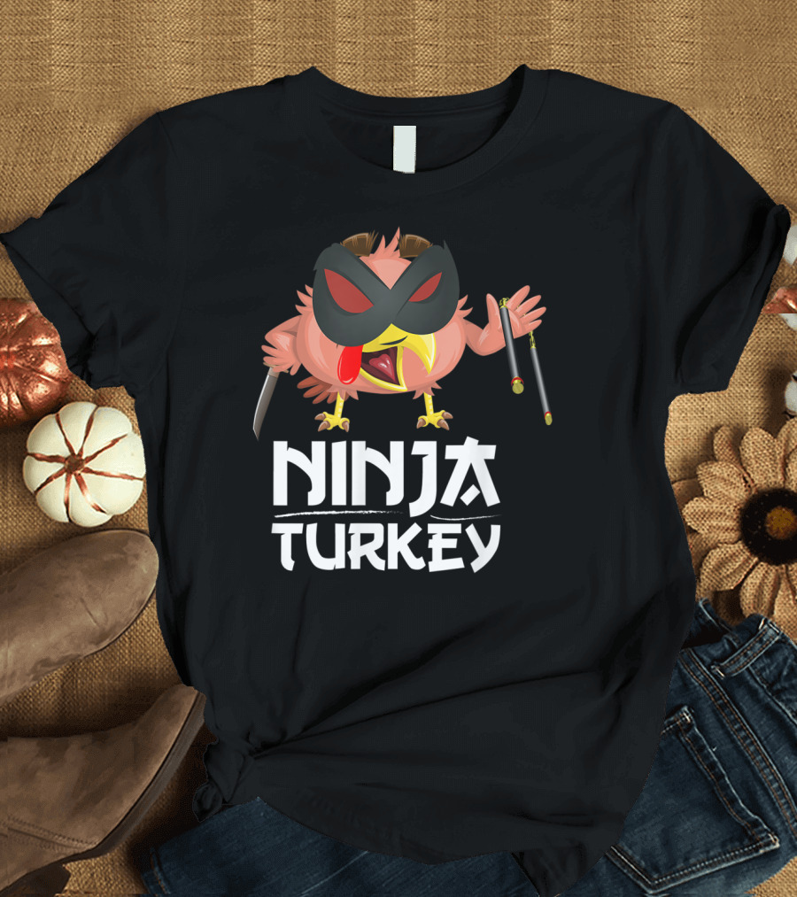 Ninja Turkey Masked Warrior Bird with Weapons T-Shirt