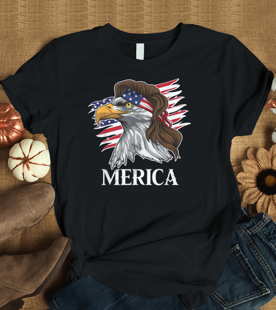 Merica Mullet Eagle with American Flag Bandana T-Shirt