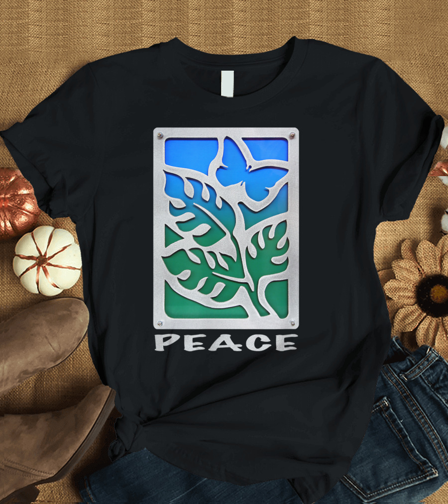 Peace Butterfly Nature Blue Green Leaf Harmony T-Shirt