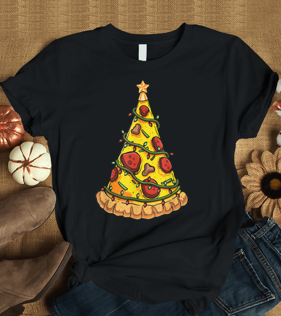 Pizza Xmas Tree Crustmas Festive Pepperoni Slice with Star Topping T-Shirt