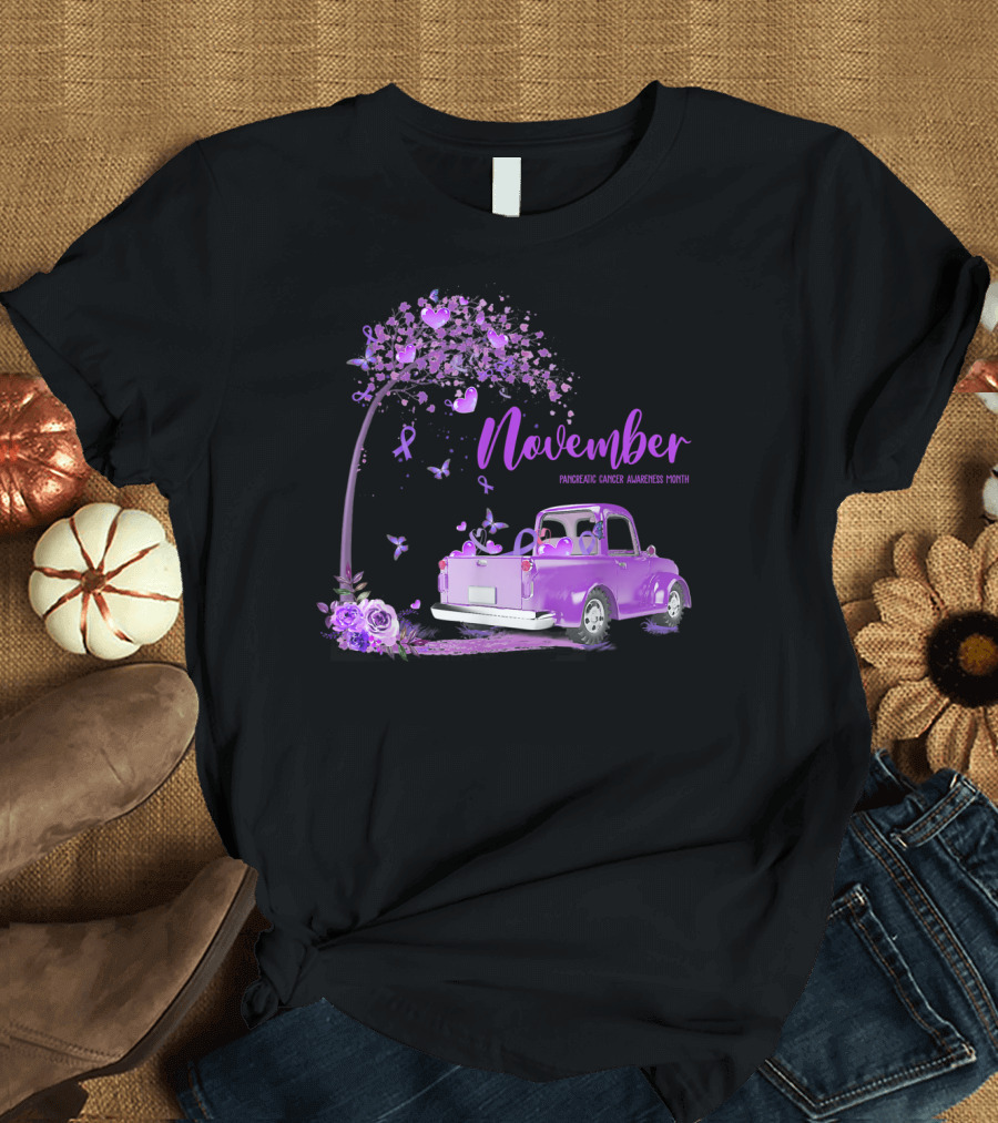 November Purple Truck Pancreatic Cancer Awareness Month T-Shirt