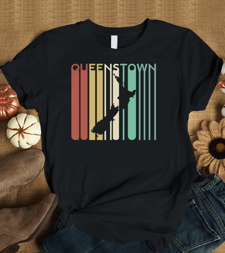 Queenstown New Zealand South Island Map Retro T-Shirt