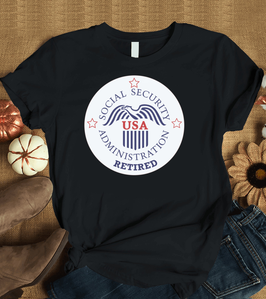 Social Security Administration USA Retired Emblem with Stars T-Shirt