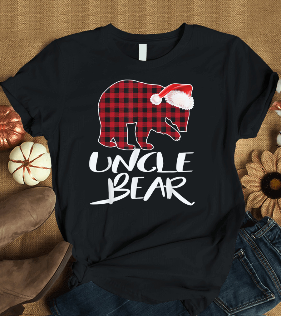 UNCLЕ BЕAR Rеd Plaid Santa Hat T-Shirt