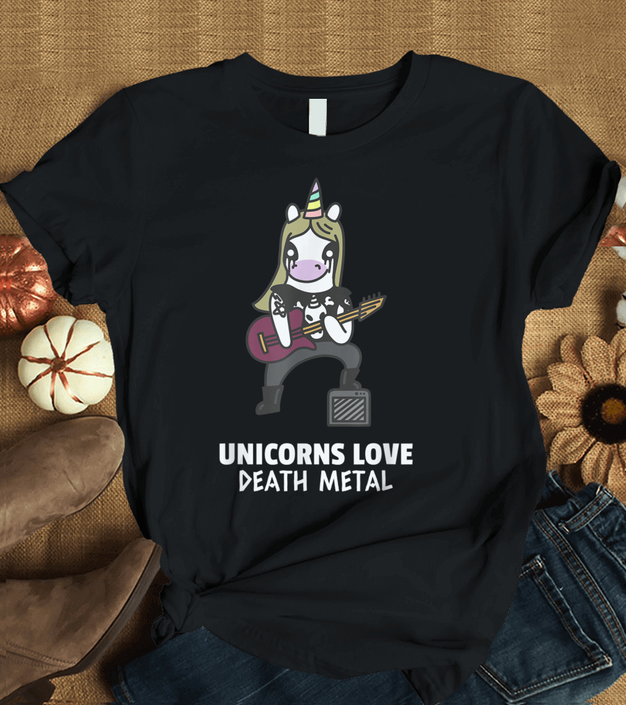 UNICORNS LOVE DEATH METAL Guitar Rocker T-Shirt