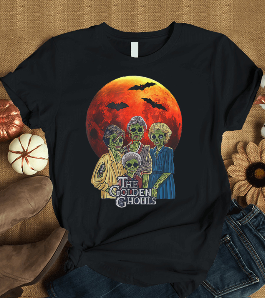 Golden Ghouls Vintage Sunset Zombies Moon Bats T-Shirt