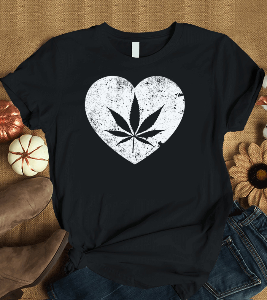 Weed Leaf Distressed Heart Pot Lovers Stoner T-Shirt