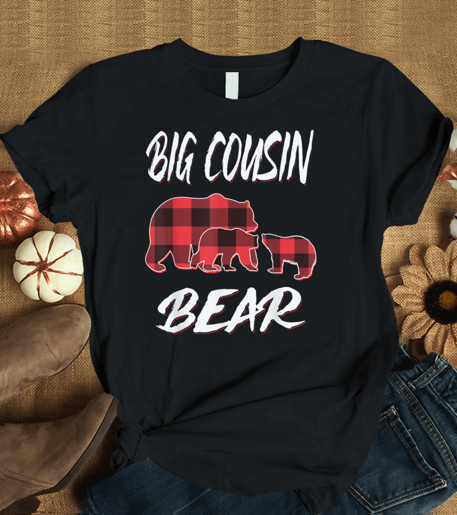Big Cousin Bear Red Plaid Family Trio T-Shirt