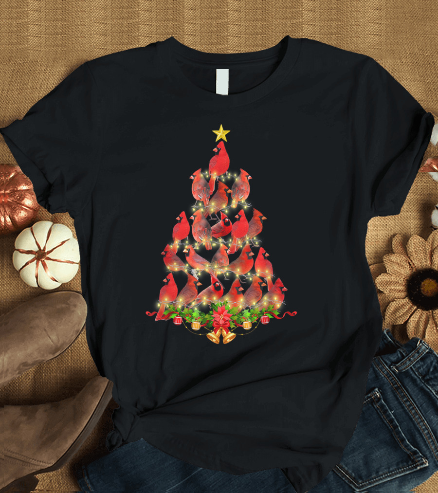 Cardinal Bird Christmas Tree Lights Cardinal Lover T-Shirt