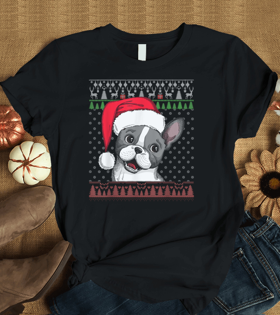 French Bulldog Santa Hat Christmas T-Shirt
