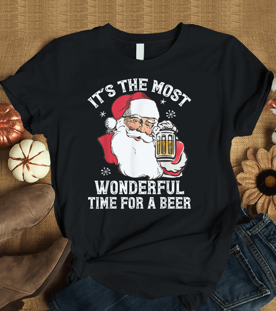 It's The Most Wonderful Time for a Beer Funny Santa Claus T-Shirt
