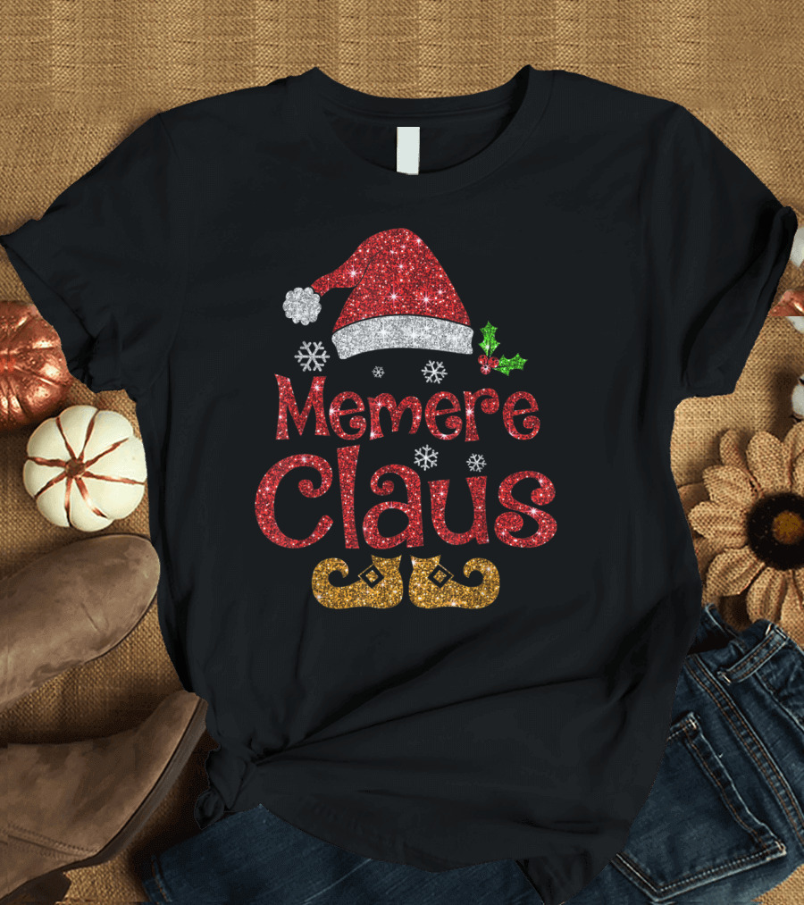 Memere Claus Glitter Santa Hat and Elf Shoes T-Shirt