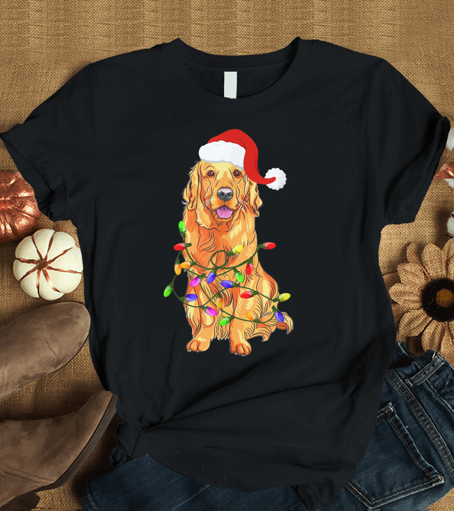 Golden Retriever Santa Christmas Lights T-Shirt