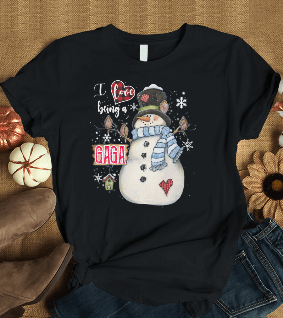 I Love Being a Gaga Snowman Grandma with Heart and Snowflakes T-Shirt