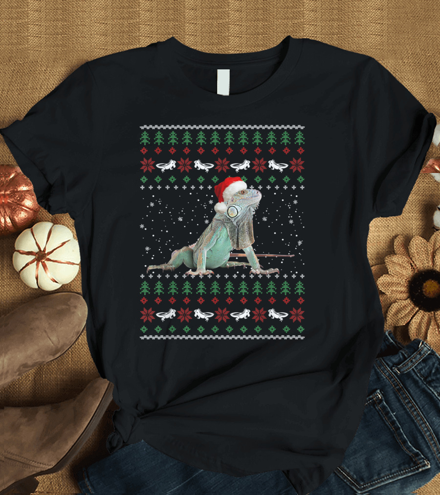Iguanas Festive Christmas Santa Hat Merry Holiday T-Shirt