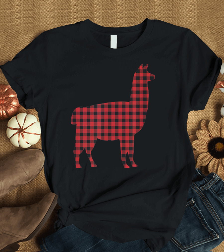 Llama Christmas Plaid Lumberjack T-Shirt