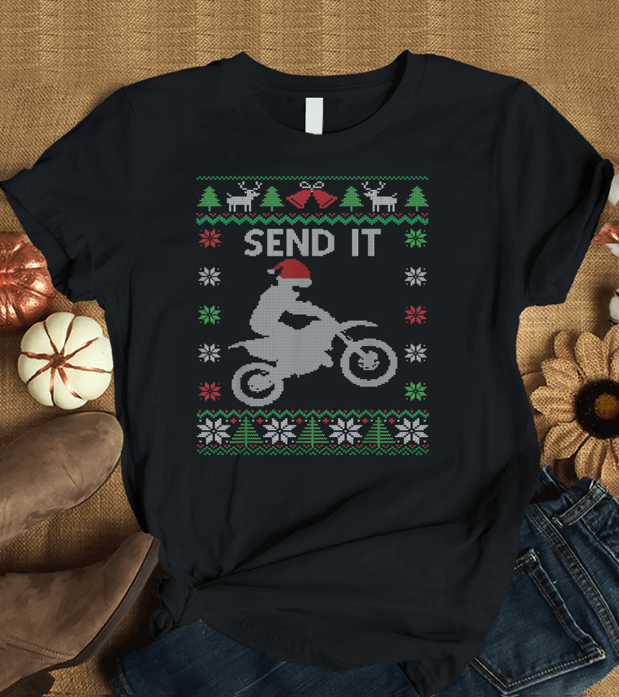 Send It Santa Motocross Ugly Christmas T-Shirt