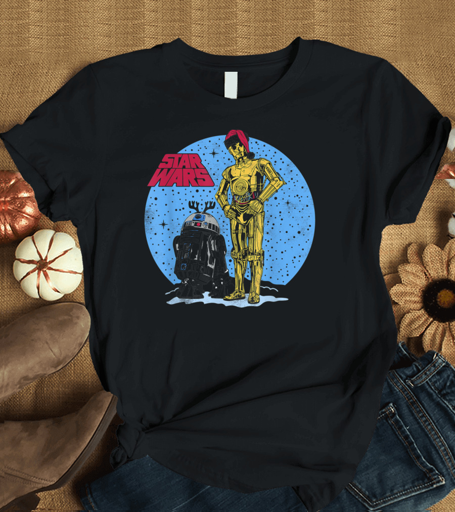 Star Wars R2D2 C3PO Snowy Christmas Scene T-Shirt