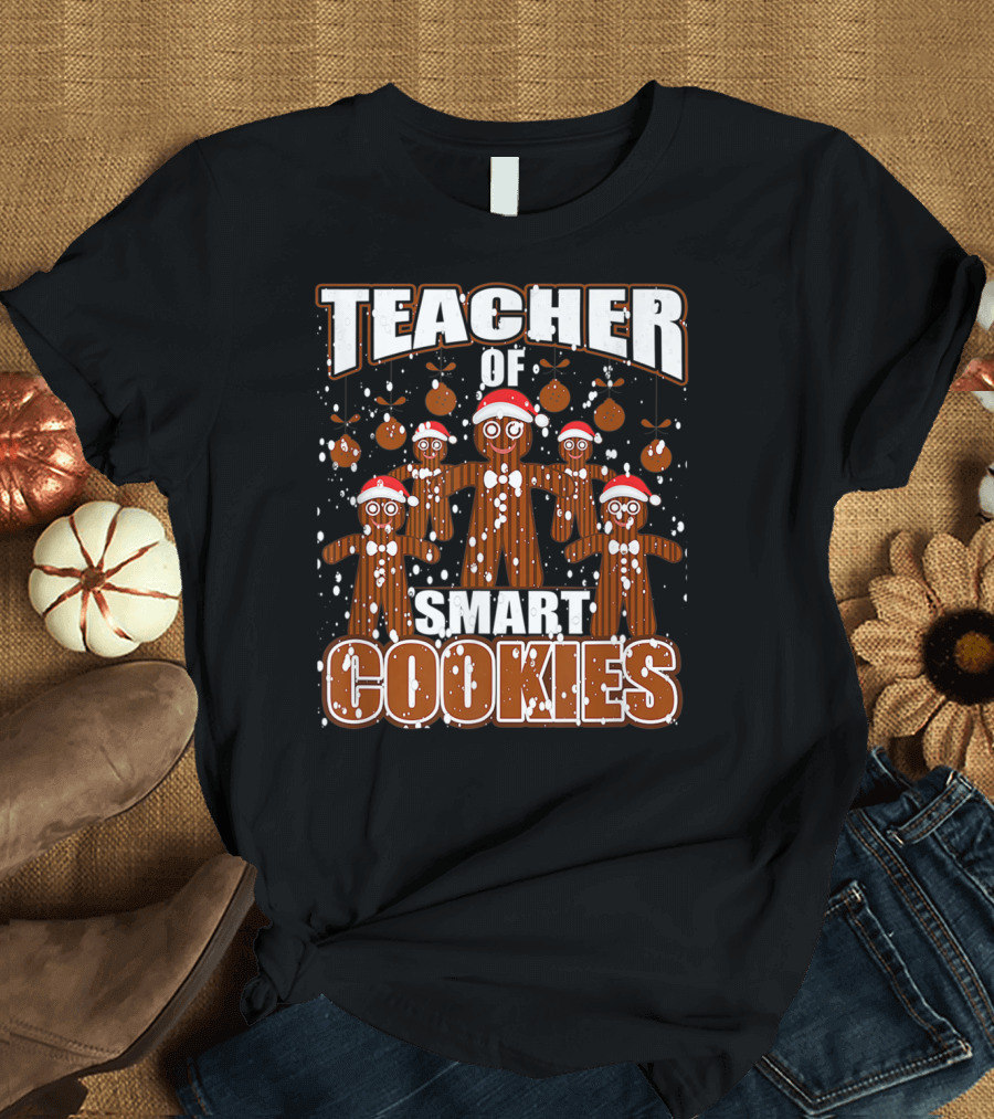 Teacher of Smart Cookies Christmas Gingerbread School T-Shirt