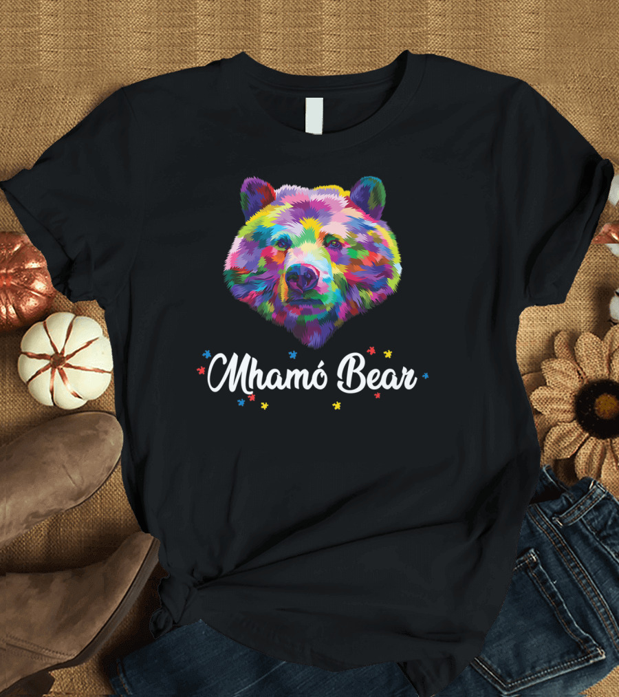 Mhamó Bear Autism Proud Colorful Bear T-Shirt
