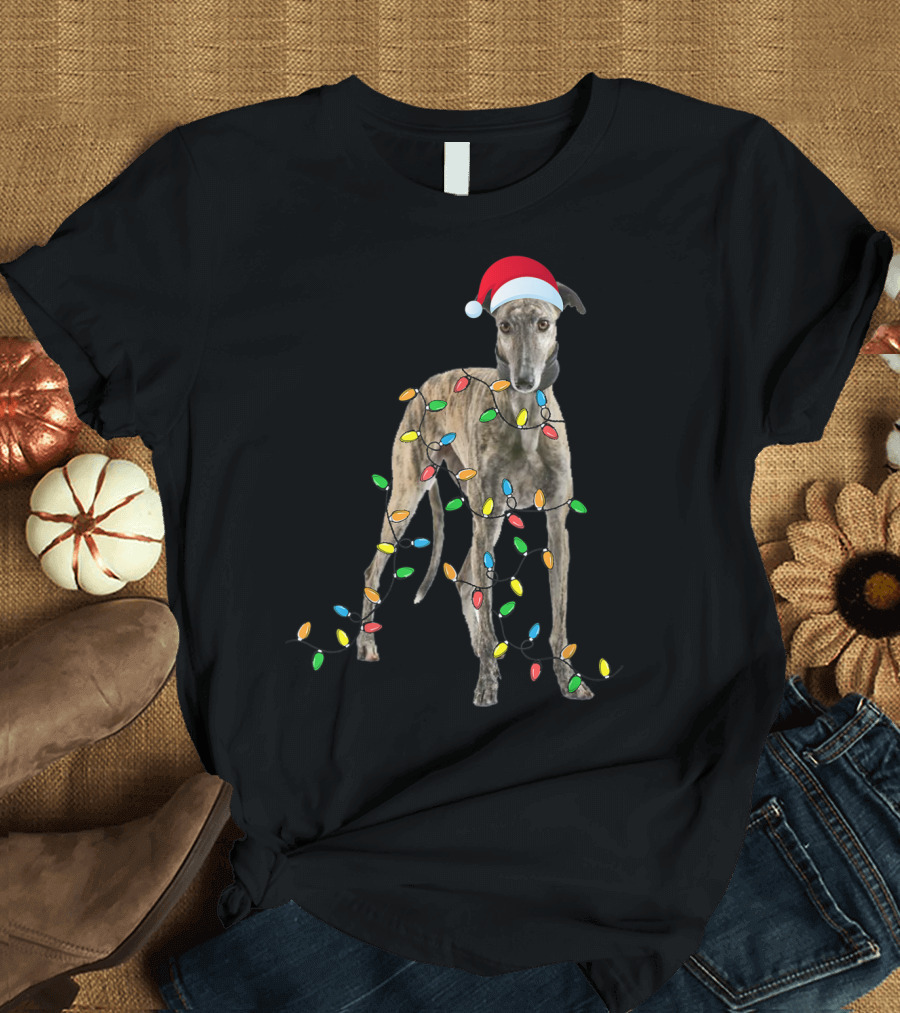 Christmas Greyhound Funny Santa Lights T-Shirt
