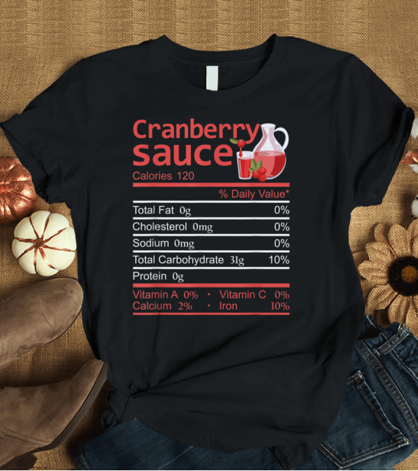 T-Shirt: Cranberry Sauce Nutrition Facts Calories 120 Total Carbohydrate 31g Iron 10% T-Shirt Cranberry Sauce Nutrition Facts Calories 120 Total Carbohydrate 31g Iron 10% T-Shirt