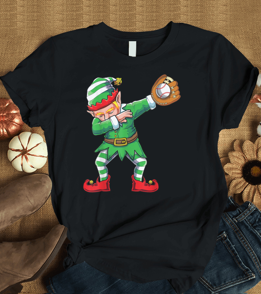 Dabbing Santa Elf Boys Baseball Dab with Glove T-Shirt