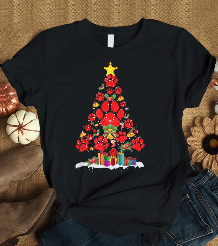 Dog Paw Christmas Tree with Gifts for Dog Lovers T-Shirt