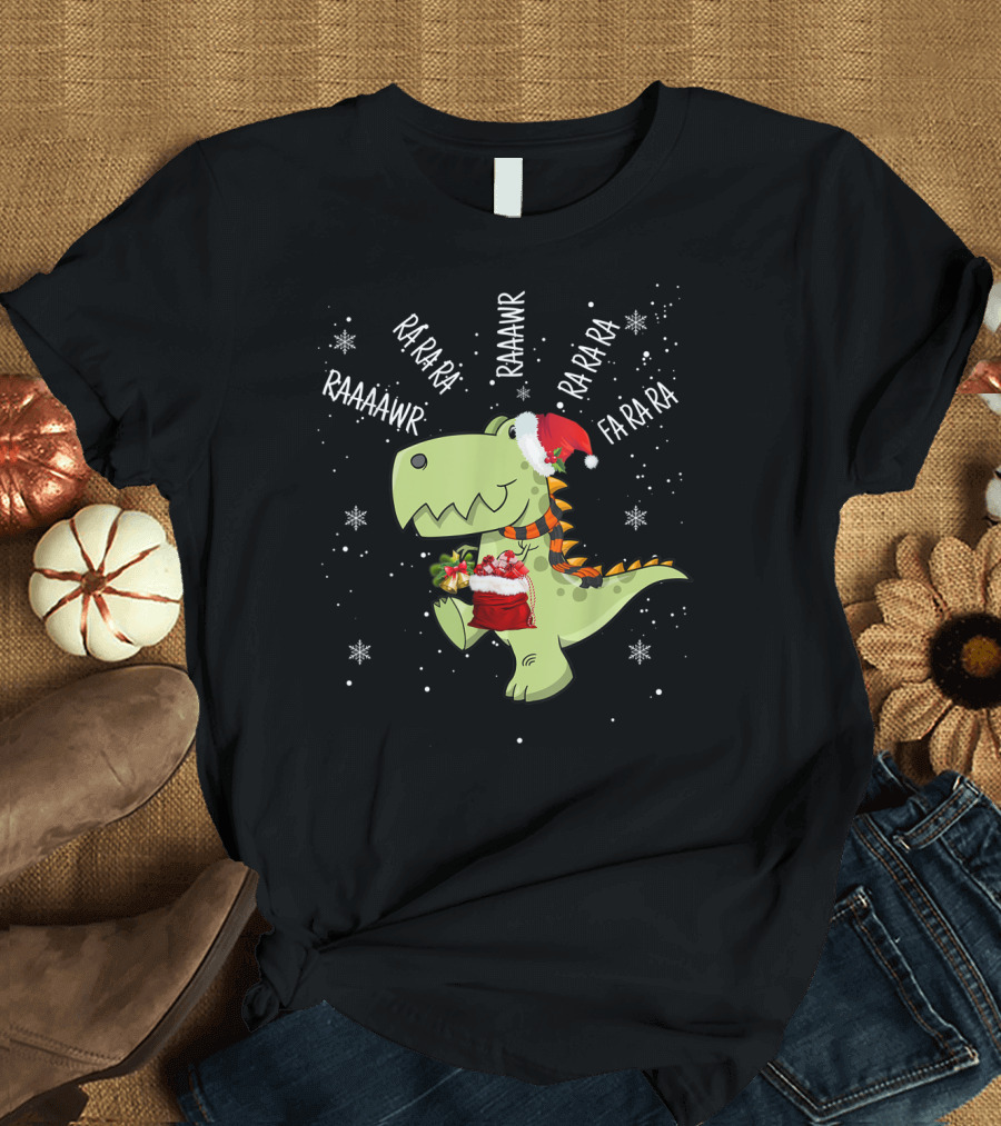 Fa Ra Ra Ra Rawr Raaawr Trex Christmas Dinosaur Santa Hat T-Shirt