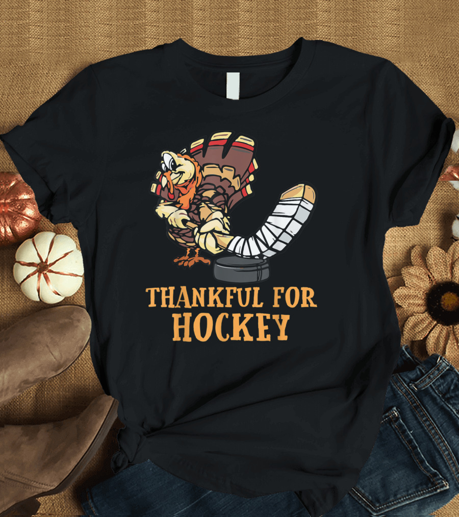 Thankful for Hockey Funny Thanksgiving Turkey Player T-Shirt