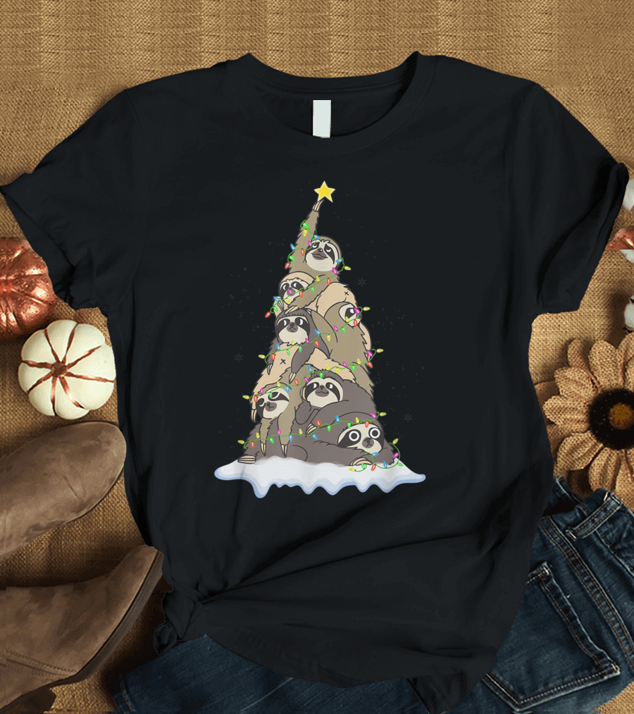 Funny Christmas Tree with Cute Sloth Lover T-Shirt