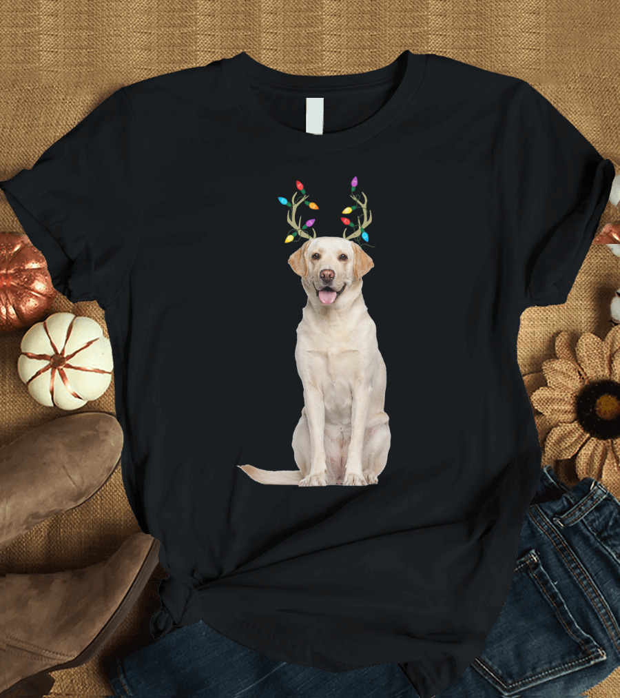 Labrador Retriever with Reindeer Antlers and Christmas Lights T-Shirt