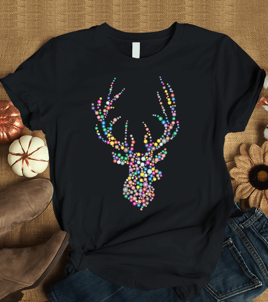 Colorful Reindeer Christmas Deer Stag Head T-Shirt