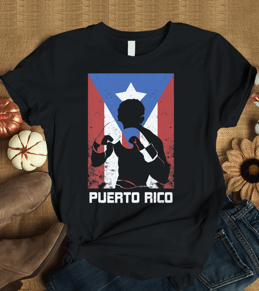Puerto Rico Flag Silhouette Boxing Pride T-Shirt