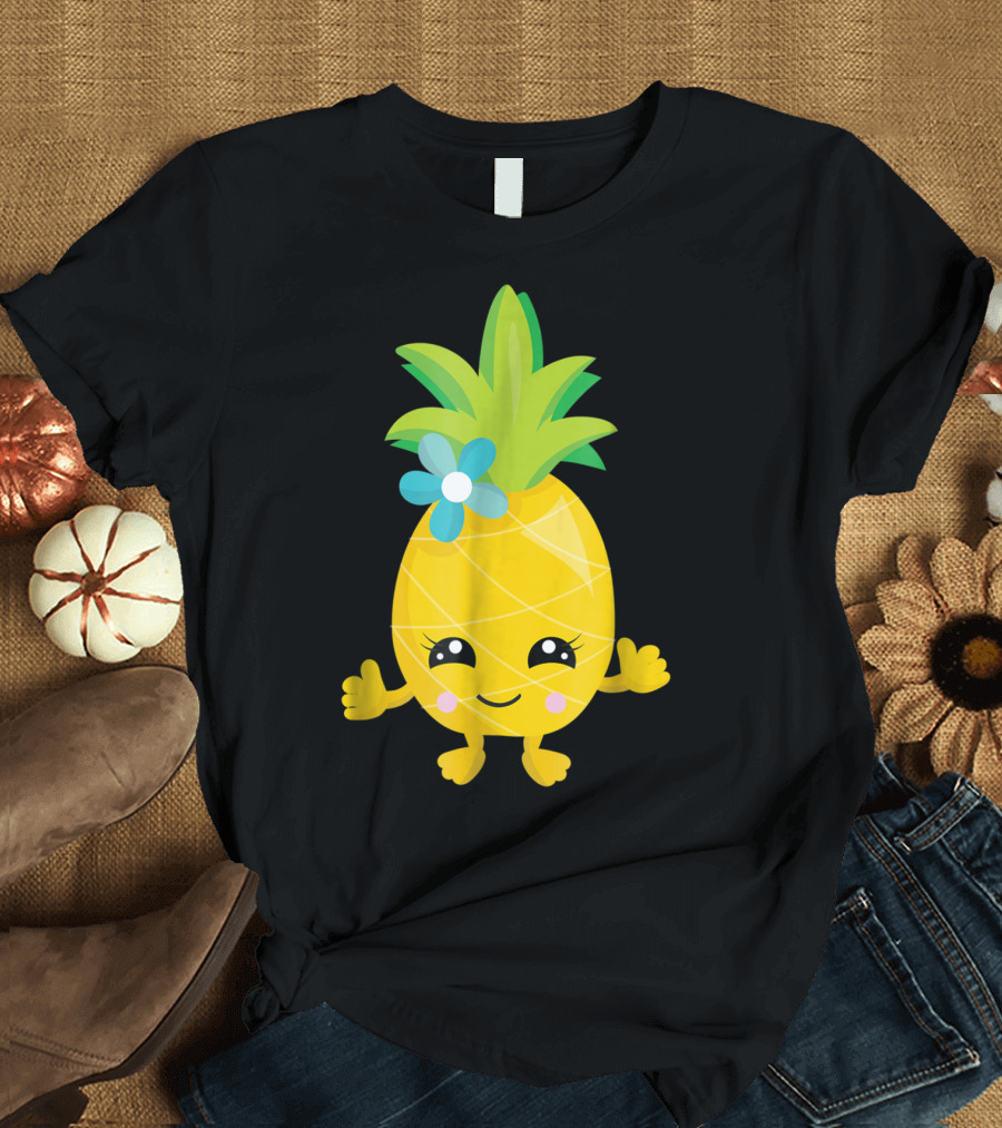 Cute Funny Adorable Pineapple Cartoon with Flower T-Shirt