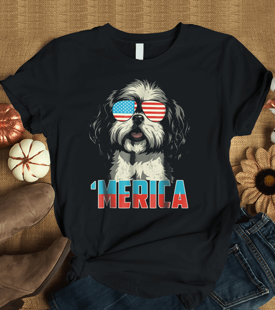 4th of July Shih Tzu 'Merica Sunglasses Patriotic Dog T-Shirt