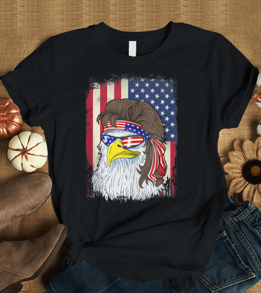 American Bald Eagle Mullet 4Th Of July USA Flag Sunglasses Patriotic T-Shirt