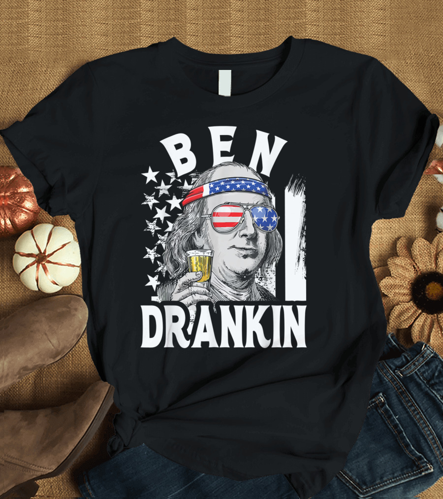 Ben Drankin Benjamin Franklin USA Beer Sunglasses American Flag Headband Stars T-Shirt