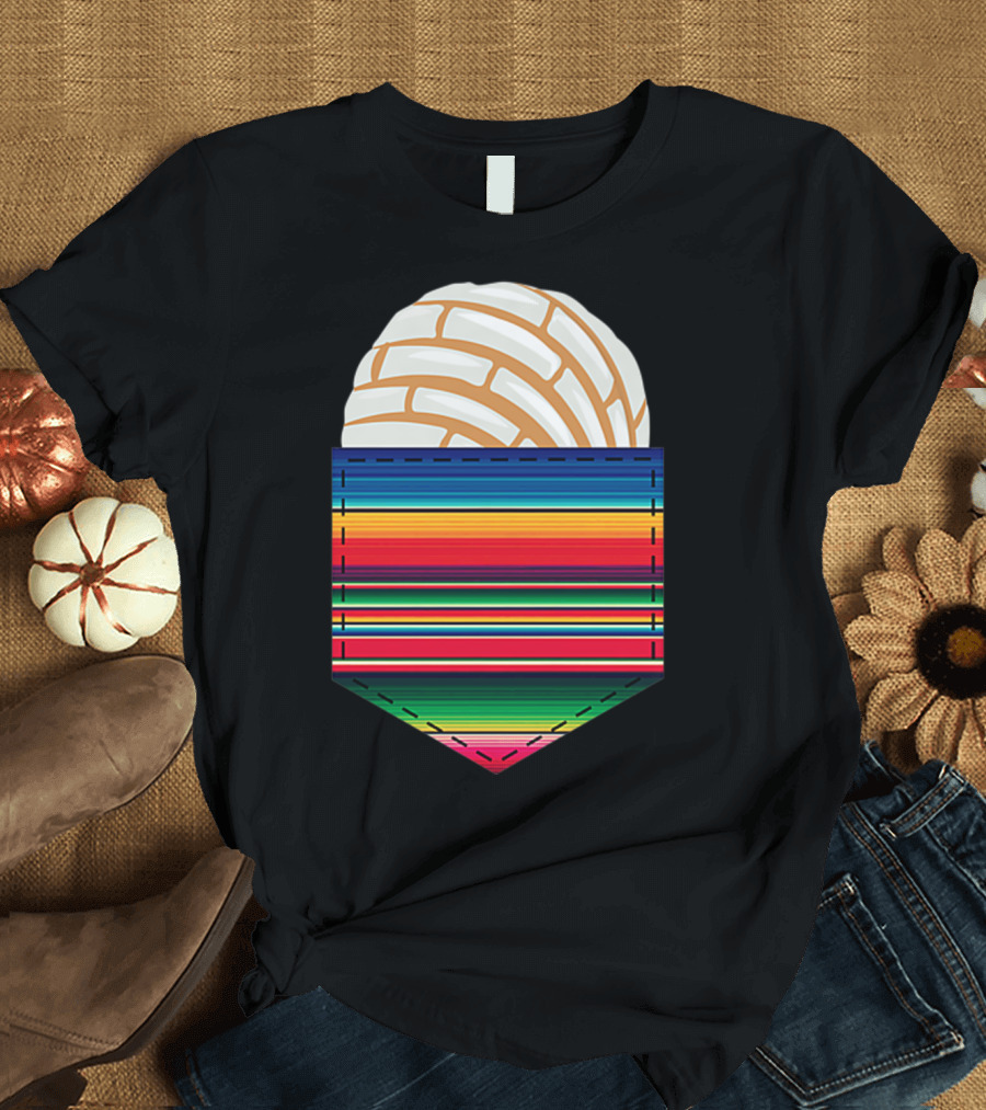 Colorful Serape Pocket White Concha T-Shirt