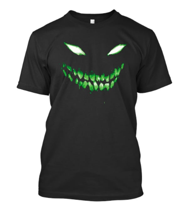 Halloween Dark Green Scary Face Glowing Eyes And Teeth T-Shirt