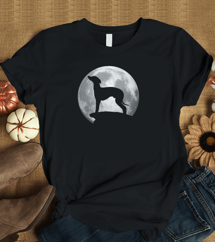 Italian Greyhound Silhouette Against Full Moon 498 T-Shirt