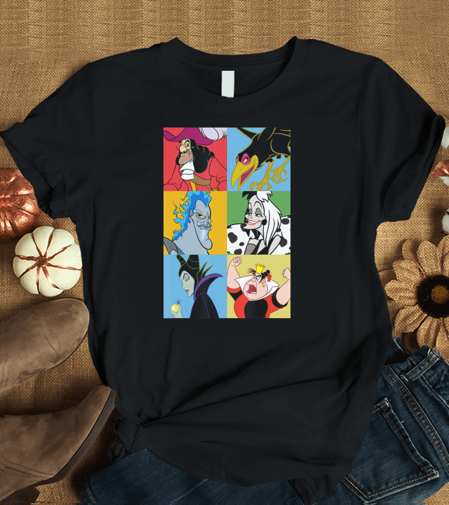 Disney Villains Captain Hook Cruella de Vil Maleficent Hades Queen of Hearts Diablo Crow T-Shirt