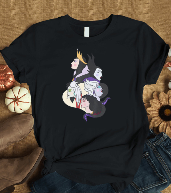 T-Shirt: Disney Villains Side Profile Group Shot with Queen and Witch Characters T-Shirt Disney Villains Side Profile Group Shot with Queen and Witch Characters T-Shirt