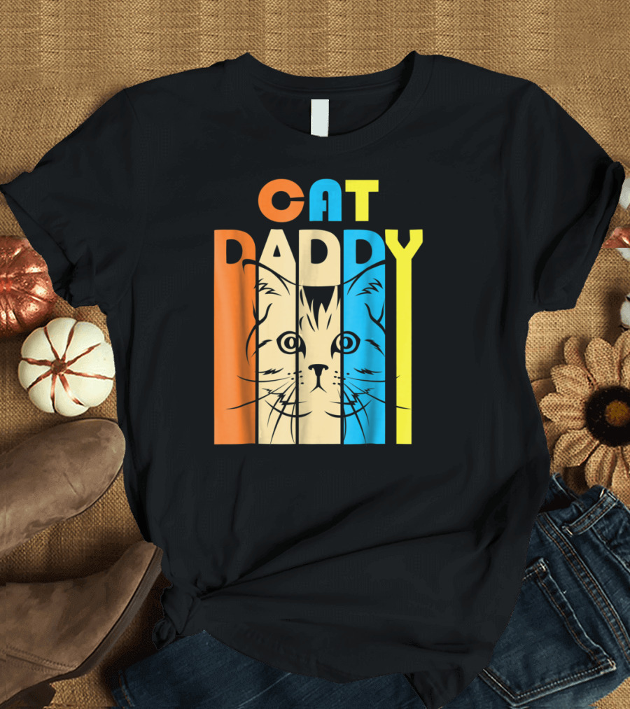 Retro Vintage Cat Daddy Multicolor T-Shirt