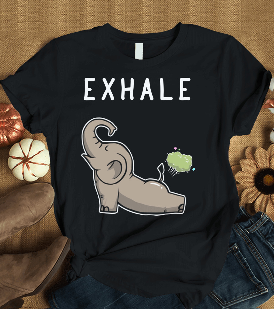 EXHALE Mens Womens Funny Elephant Lovers T-Shirt