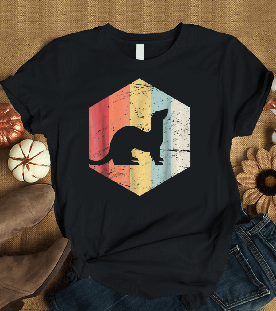 Retro Ferret Striped Vintage Hexagon T-Shirt
