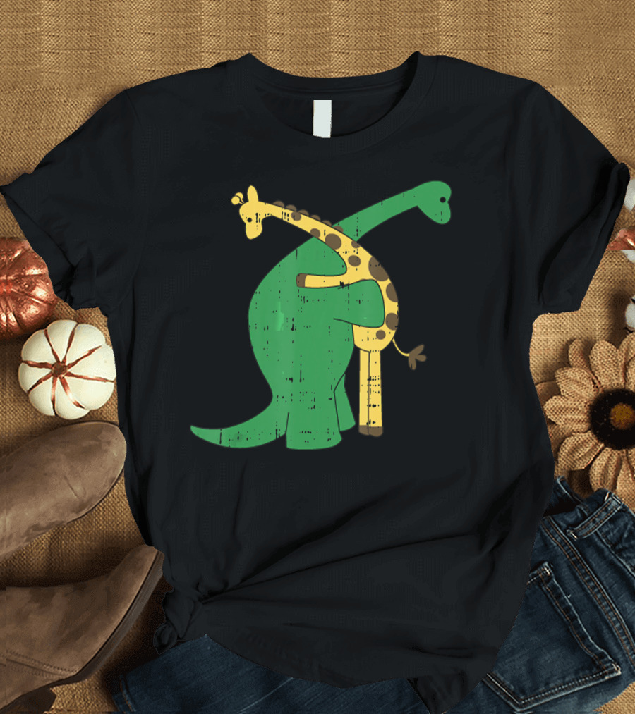 Giraffe Dinosaur Love Hug Safari Animals Dino T-Shirt